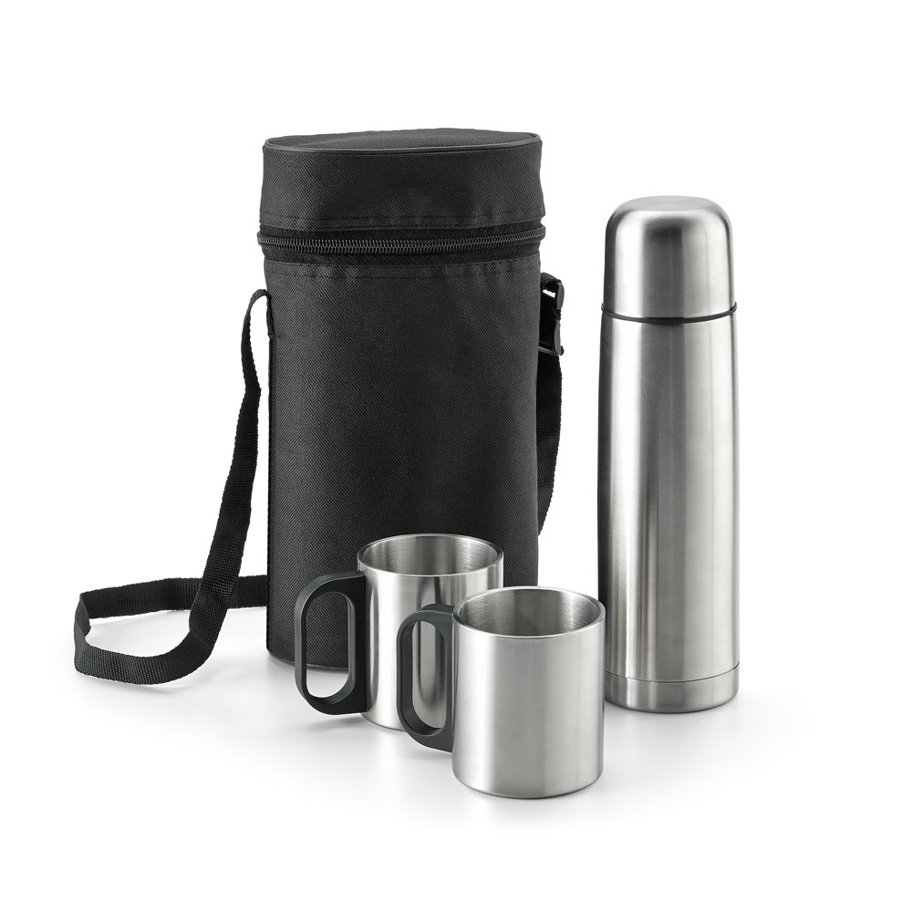 Set aus Edelstahl-Thermoskanne und Becher | Durant – Silber