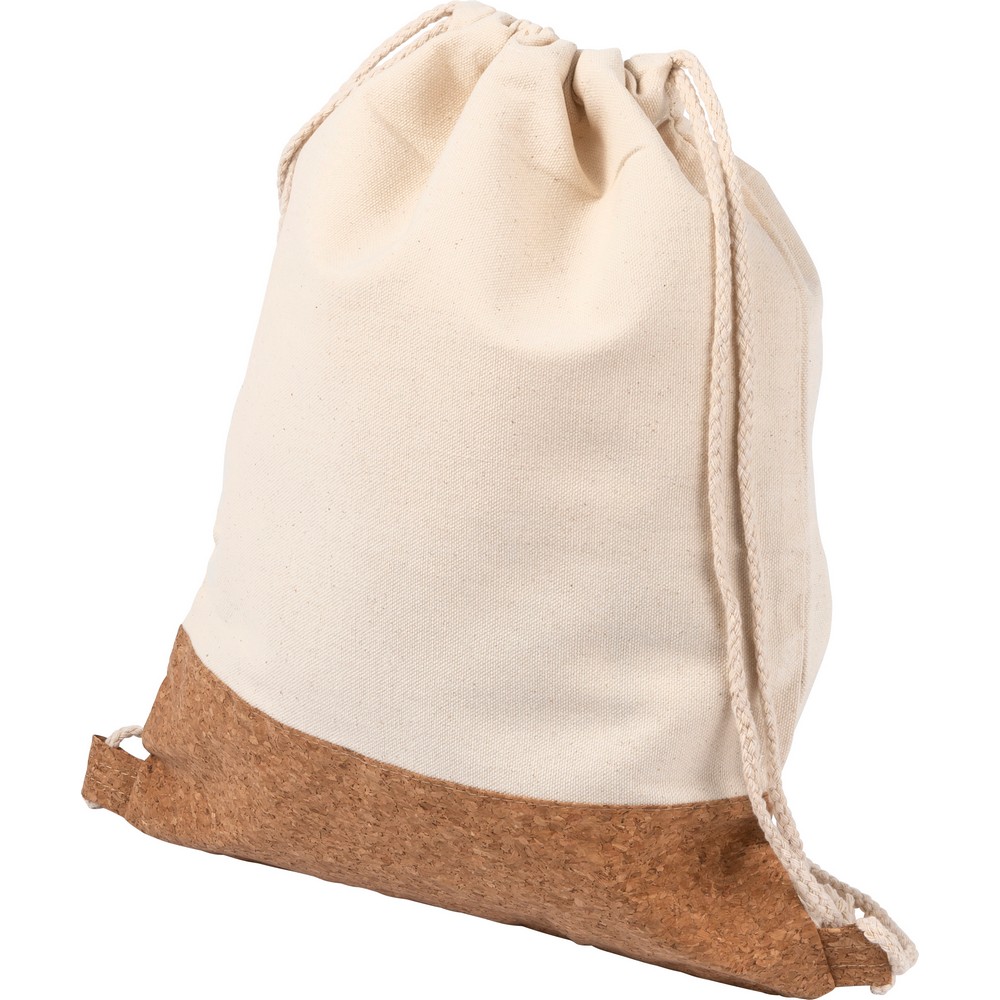 Beutel aus Baumwolle mit Kordel, Korkdetails in Beige, Ansicht 3