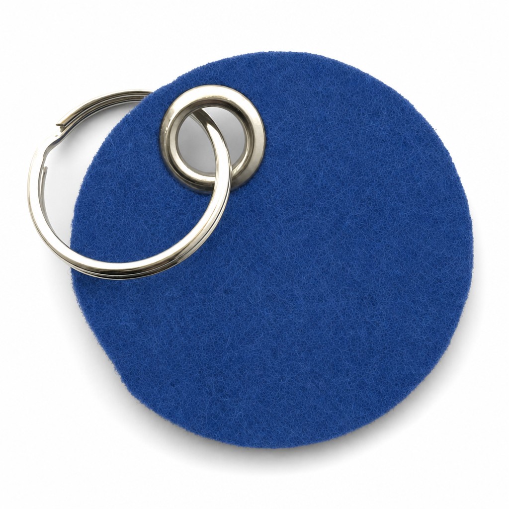 Filz-Schlüsselanhänger Scheibe in Blau mit Metallöse und Schlüsselring – Werbeartikel aus 3 mm Filz