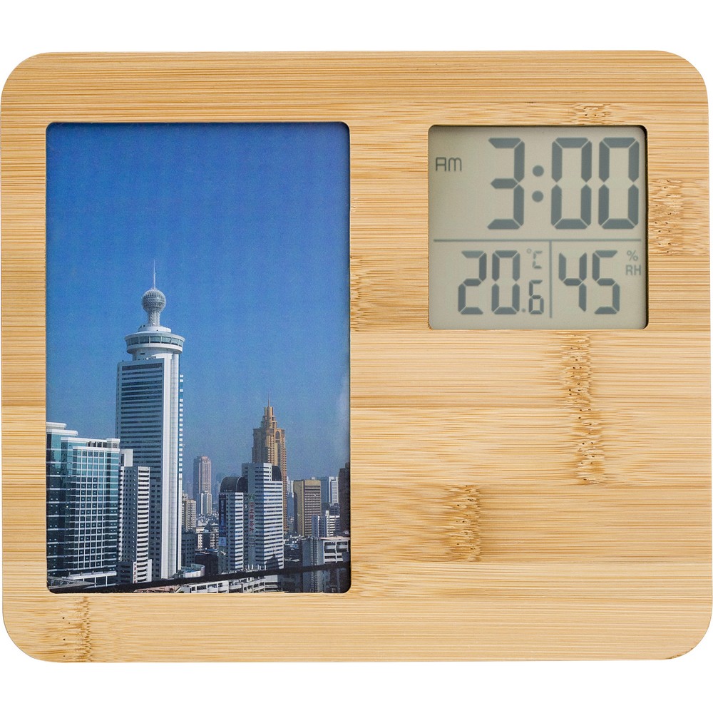 Wetterstation aus Bambus, Bilderrahmen in Braun, Ansicht 3