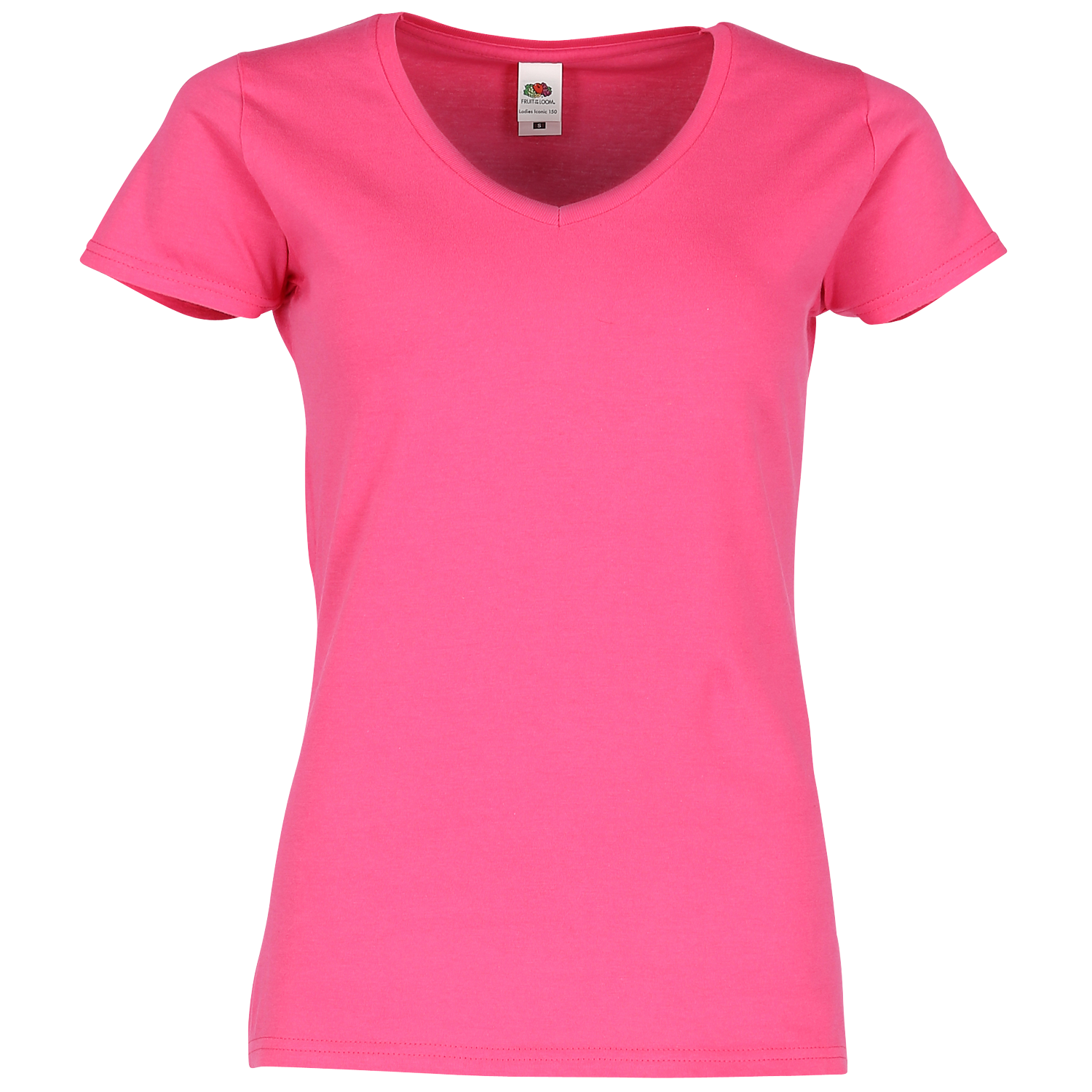 Fruit of the Loom Damen Iconic 150 V-Neck T-Shirt in Fuchsia