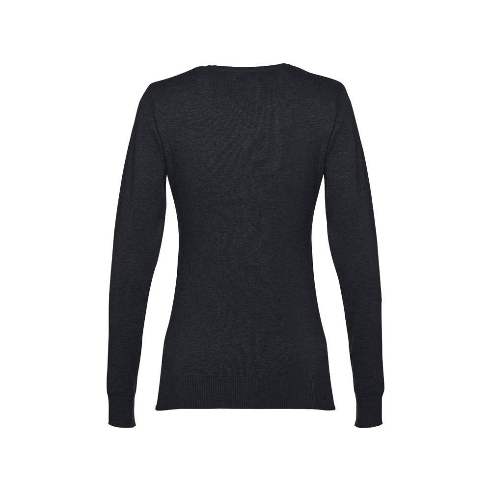 Pullover mit V-Ausschnitt für Damen aus Baumwolle und Polyamid | THC Milan Women – Schwarz, Ansicht 2