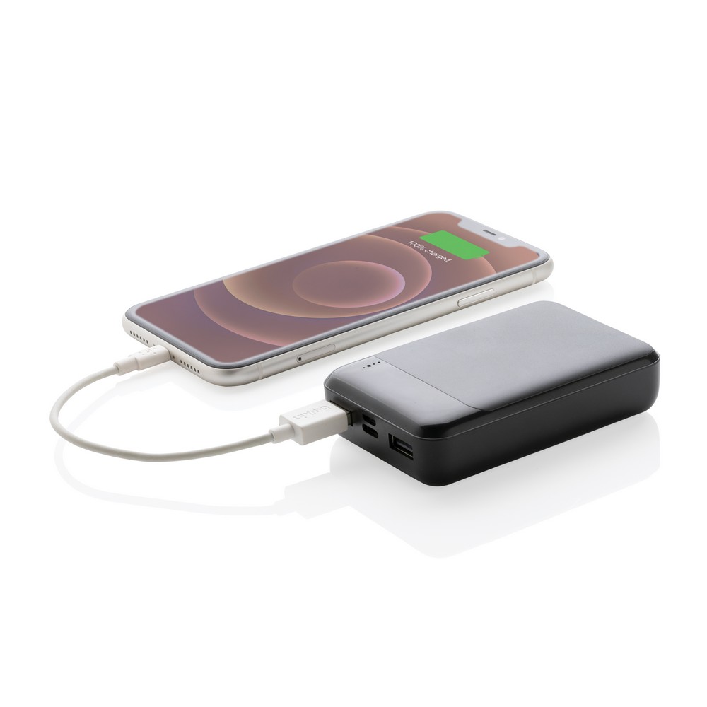 10.000 mAh Powerbank aus RCS Standard recyceltem Kunststoff in Schwarz, Ansicht 4