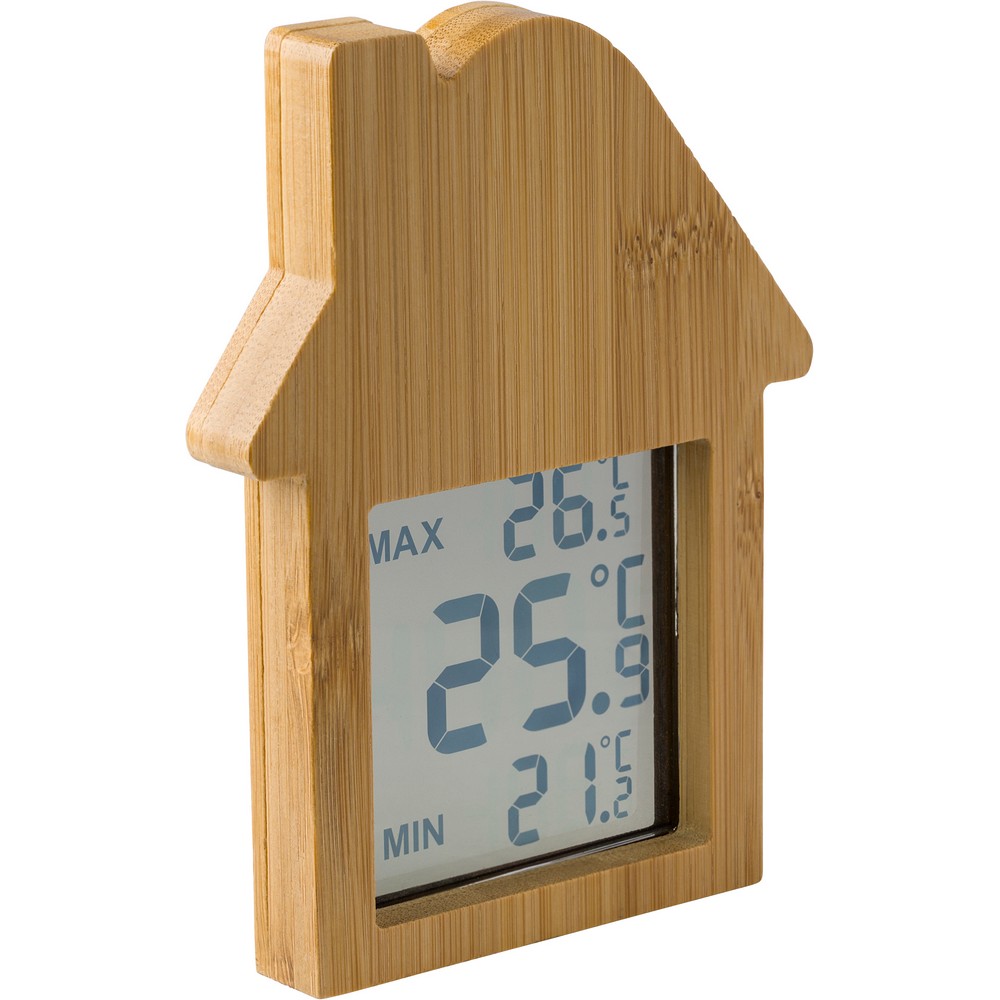 Wetterstation "Haus" aus Bambus in Braun