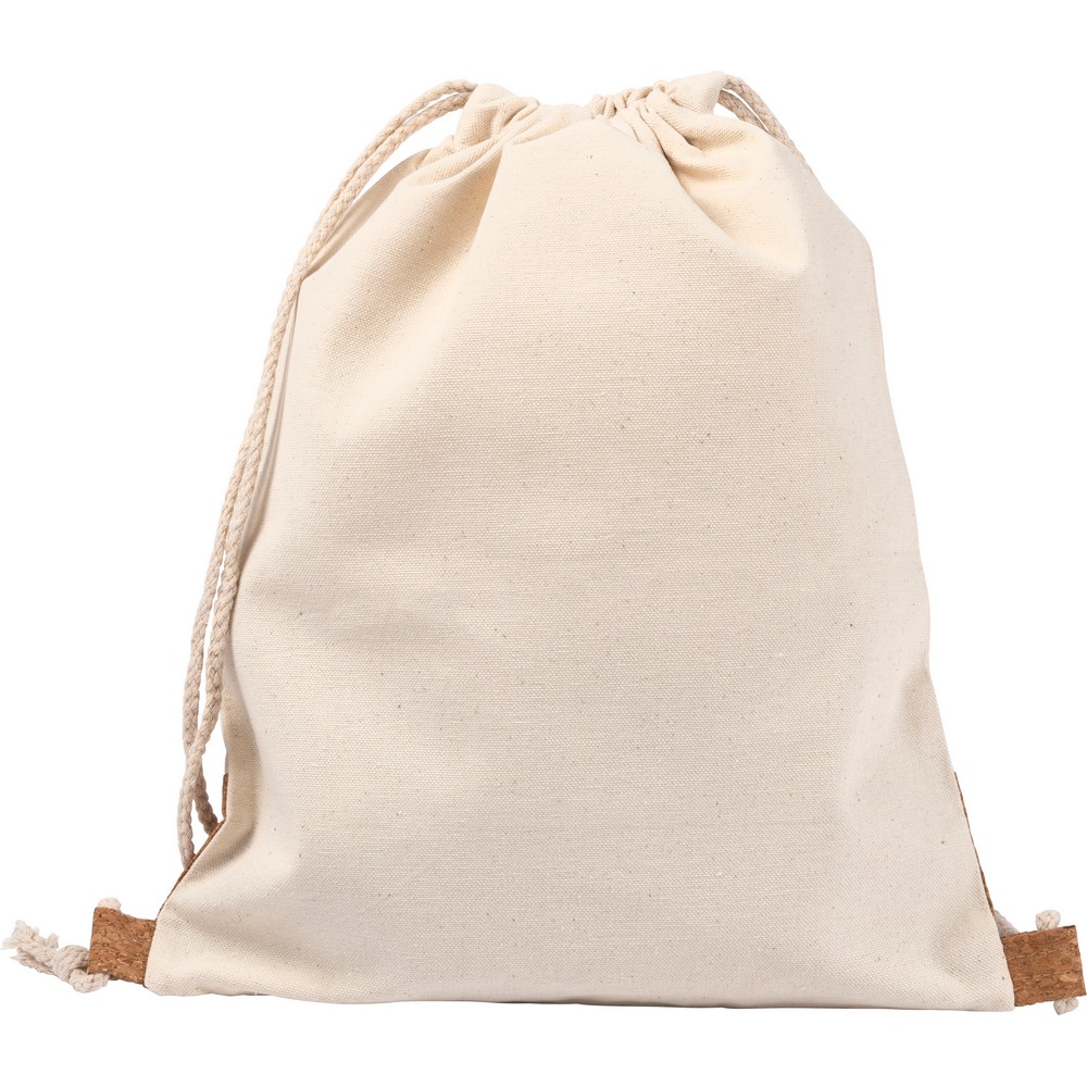 Beutel aus Baumwolle mit Kordel, Korkdetails in Beige, Ansicht 5