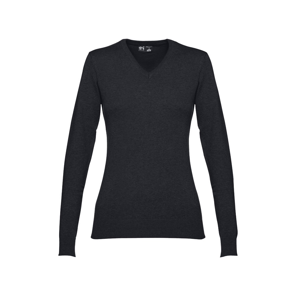 Pullover mit V-Ausschnitt für Damen aus Baumwolle und Polyamid | THC Milan Women – Schwarz