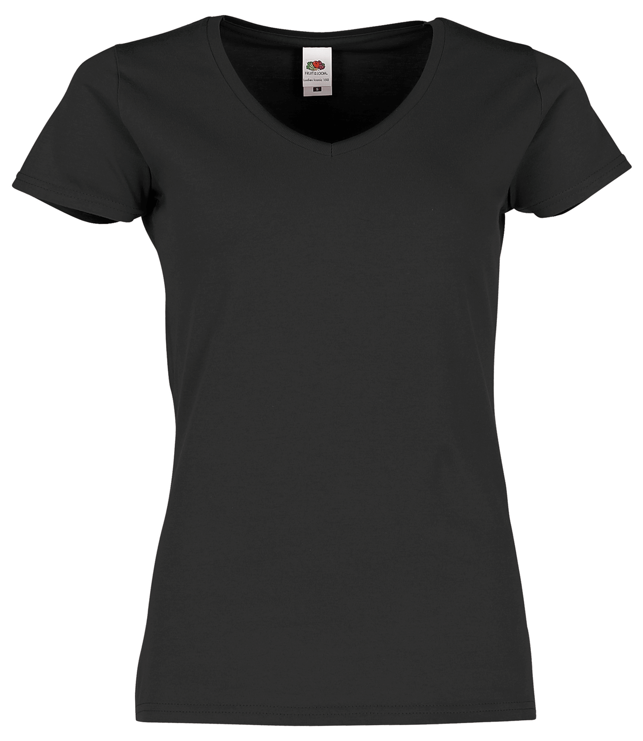 Fruit of the Loom Damen Iconic 150 V-Neck T-Shirt in Schwarz