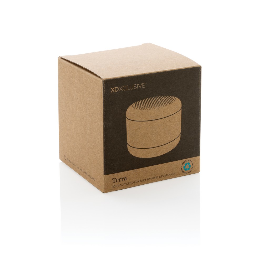 5W wireless speaker made with RCS (Recycled Claim Standard) certified recycled aluminium and ABS. Total recycled content: 35% based on total item weight. RCS certification ensures a completely certified supply chain of the recycled materials. Aluminium do
