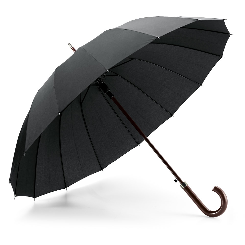 Regenschirm mit 16 Stangen aus 190T-Pongee mit automatischer Öffnung | Hedi – Schwarz