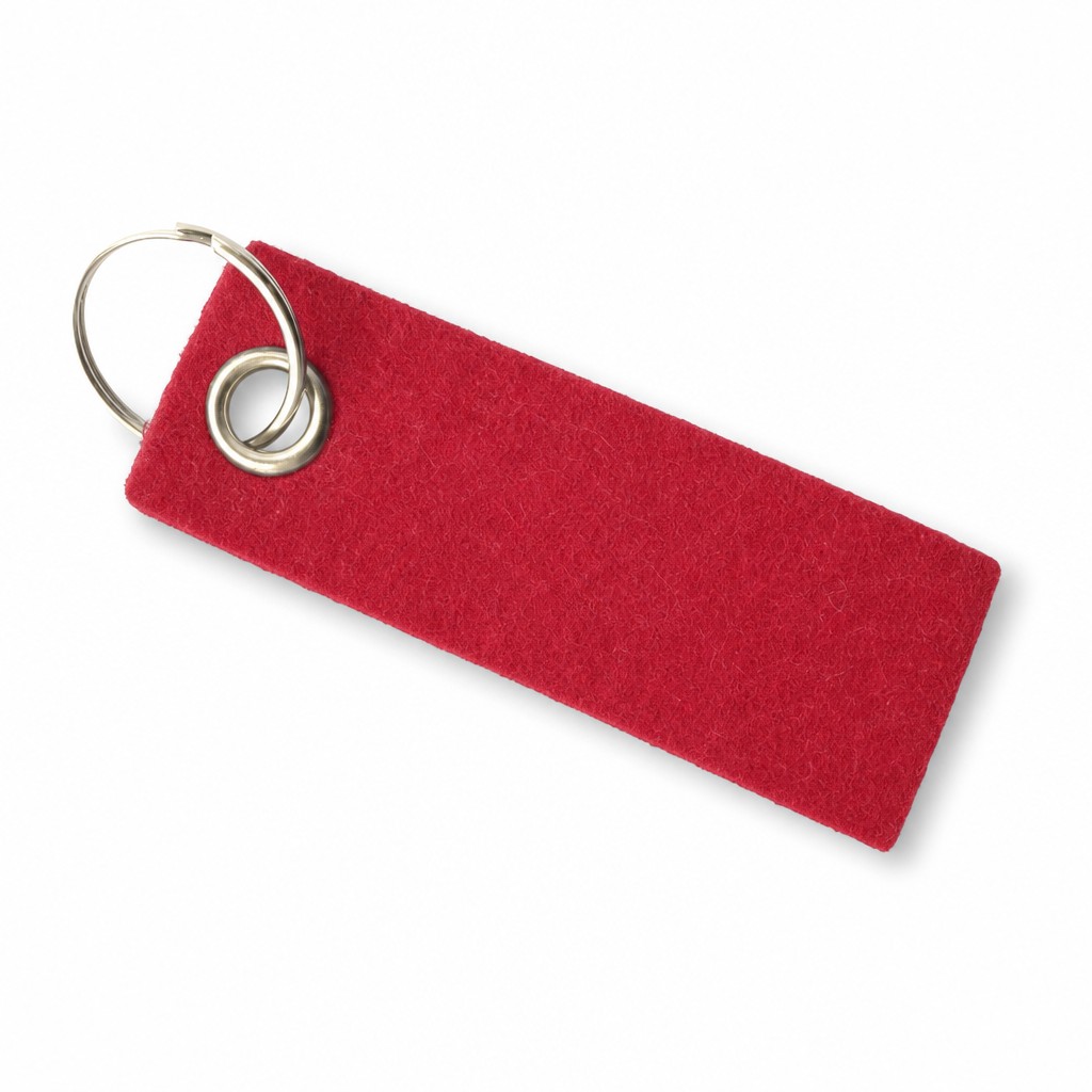 Filz-Schlüsselanhänger Schlaufe 90 × 30 mm in Rot mit Metallöse und Schlüsselring – Werbeartikel aus 3 mm Filz
