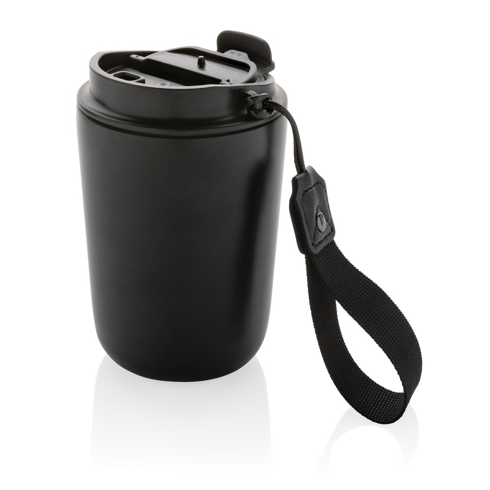 Cuppa Vakuumbecher aus RCS-Stahl mit Umhängeband in Schwarz