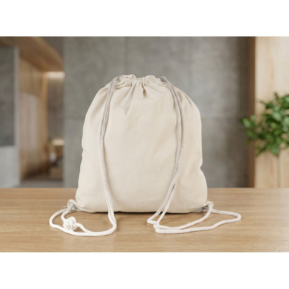 Baumwolltasche 2 in 1, Beutel mit Kordel, Einkaufstasche | Gondulfo in Beige, Ansicht 2