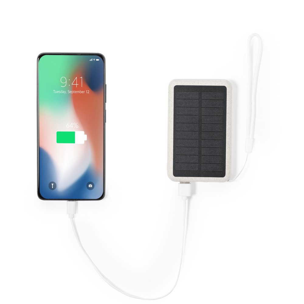 Powerbank aus Weizenstroh 5000 mAh, Solarladegerät in Neutral, Ansicht 3