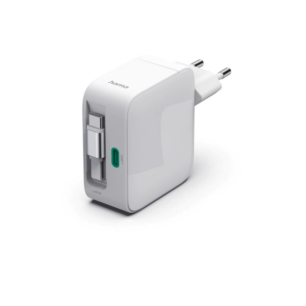 Steckdosen-Ladegerät 65W mit ausziehbarem Kabel, Hama in Weiß