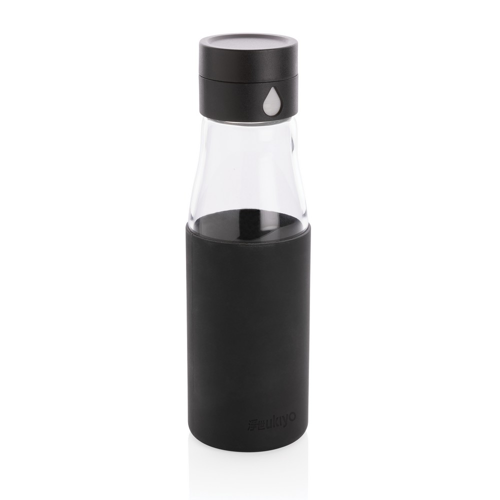 650 ml Ukiyo-Glasflasche, Überwachung der Menge des getrunkenen Wassers in Schwarz