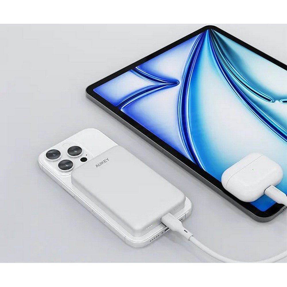 Magnetische kabellose Powerbank 10000 mAh, Aukey in Silber, Ansicht 11