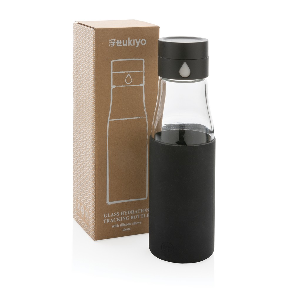 650 ml Ukiyo-Glasflasche, Überwachung der Menge des getrunkenen Wassers in Schwarz, Ansicht 8