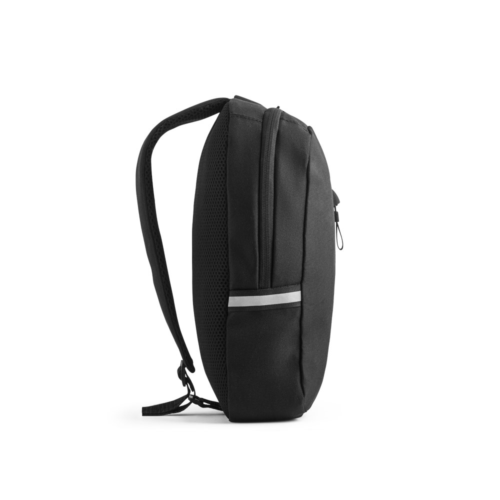 Rucksack mit einem Schultergurt aus 300D recyceltem Polyester und 600D recyceltem Polyester, mit 210D-Futter aus recyceltem Polyester | Delfos – Schwarz, Ansicht 4