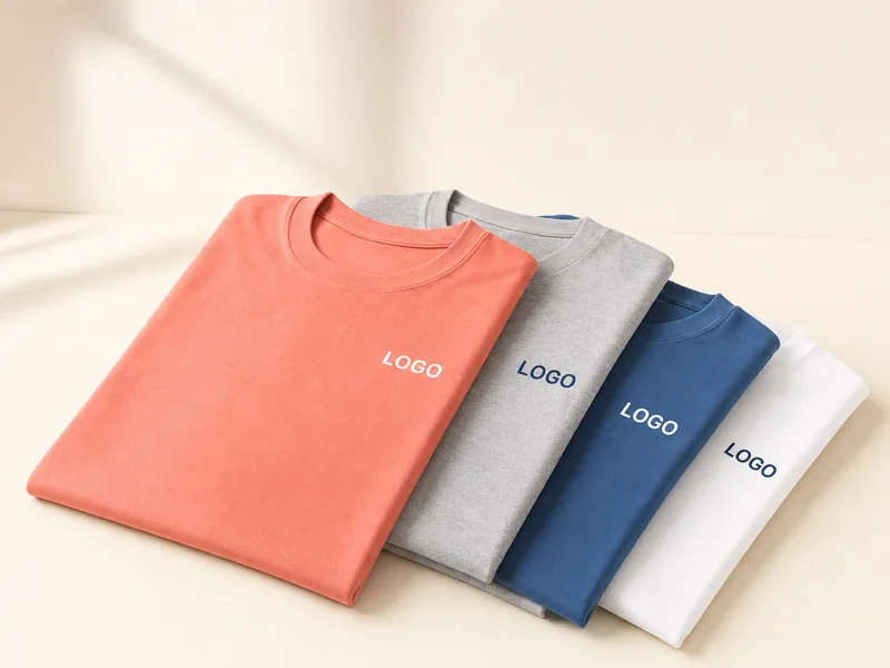 Gefaltete T-Shirts mit Logo-Druck in Koralle, Grau, Blau und Weiß