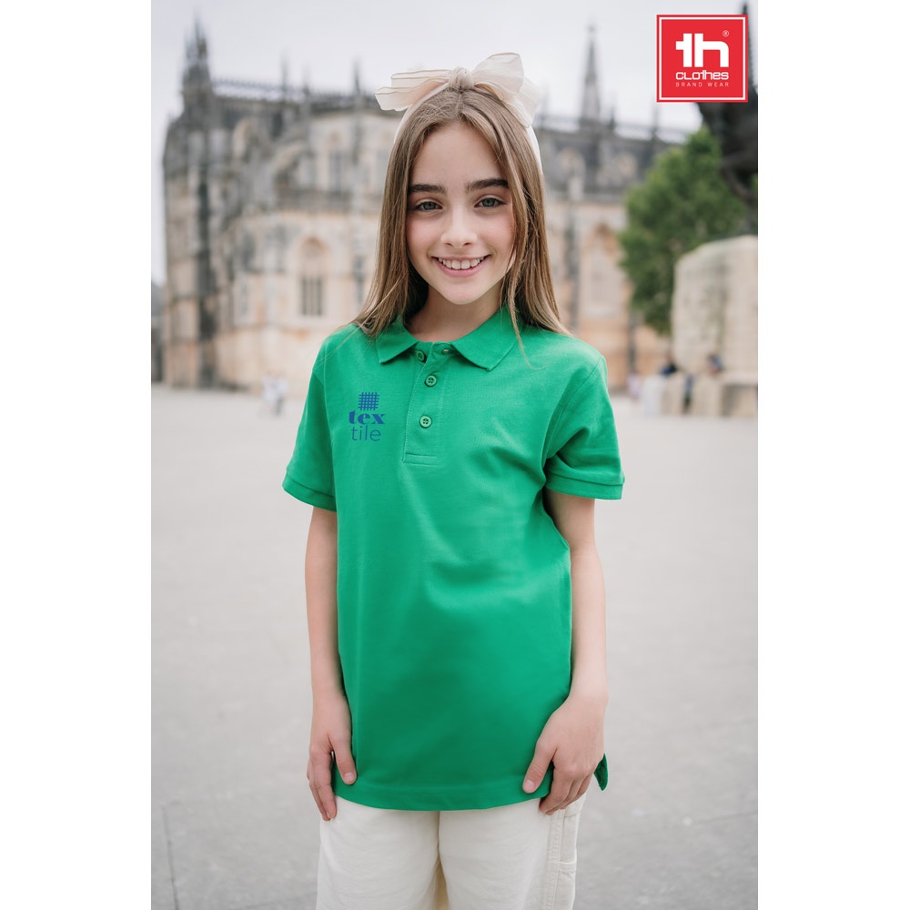 Kurzärmeliges Baumwoll-Poloshirt für Kinder (unisex) | THC Adam Kids – Schwarz, Ansicht 4