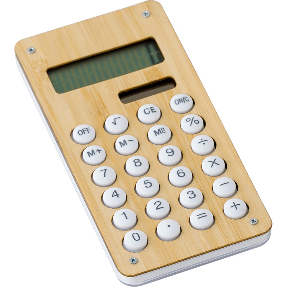 Taschenrechner, Ball-Labyrinth-Spiel auf der Rückseite, Solarpanel, Bambus-Front in Holz