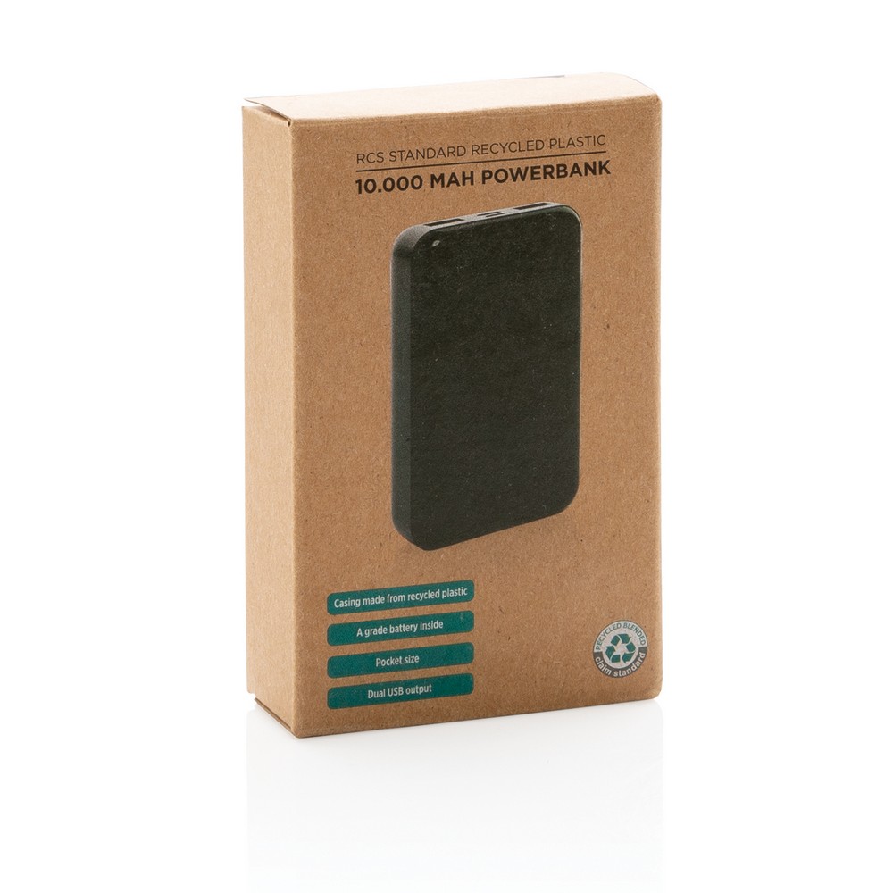10.000 mAh Powerbank aus RCS Standard recyceltem Kunststoff in Schwarz, Ansicht 12