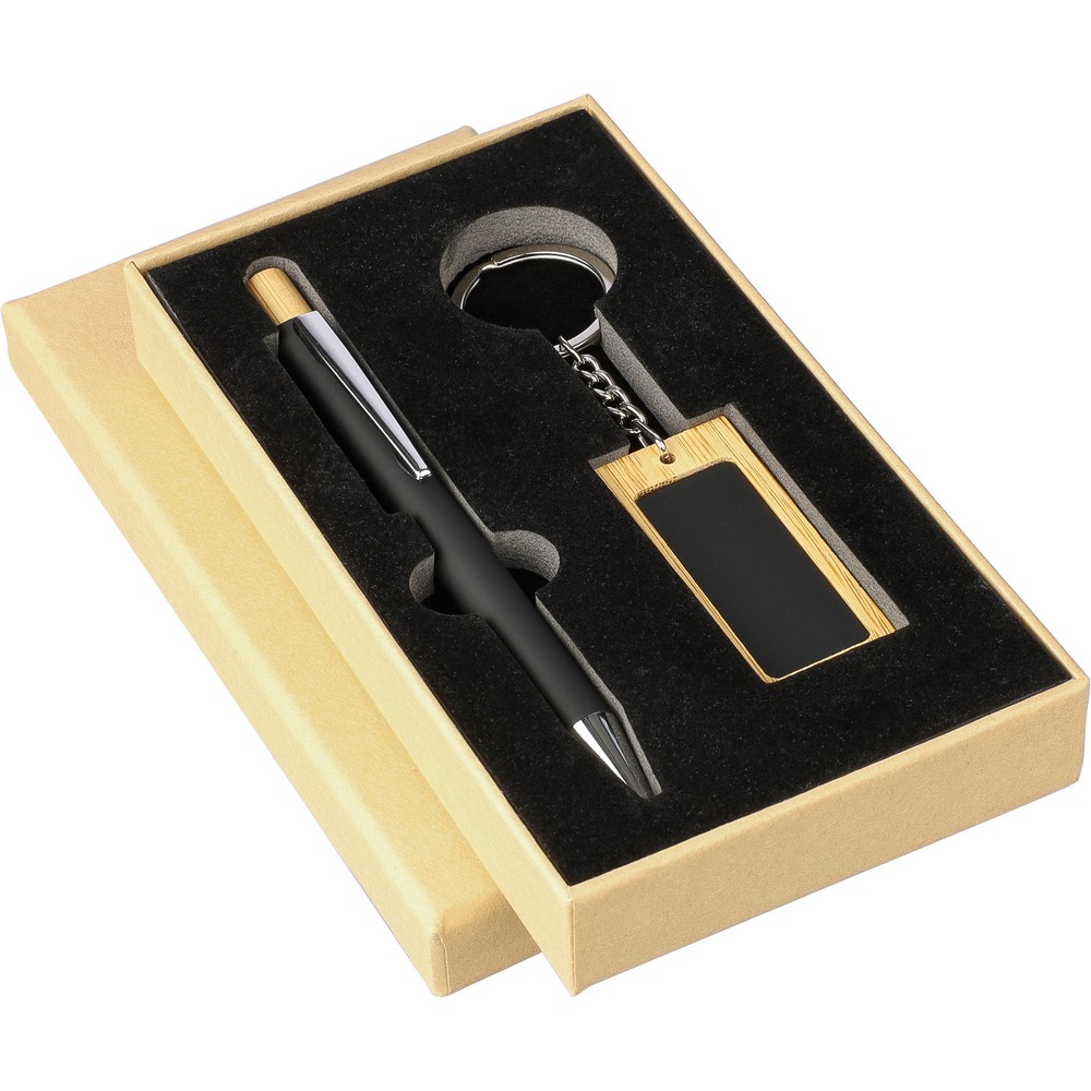 Geschenkset, Kugelschreiber, Schlüsselanhänger in Schwarz