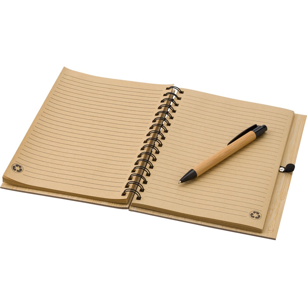 Bambus A5 Notizbuch, Stift in Holz