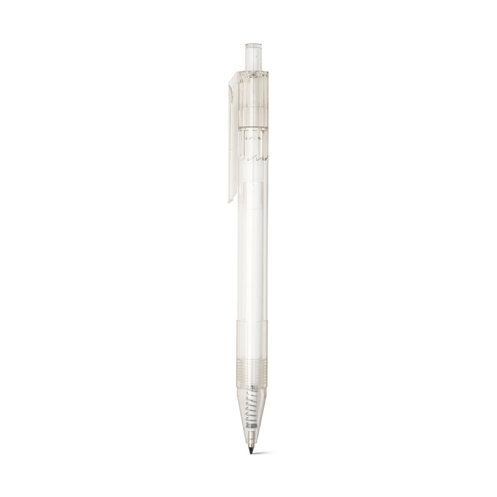 RPET-Kugelschreiber mit farbigem Knopf | Harlan – Transparent