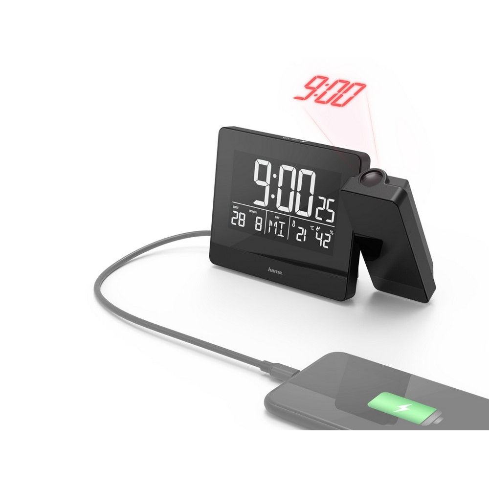 Uhr und Wecker mit Projektor Hama Plus Charge in Schwarz, Ansicht 5