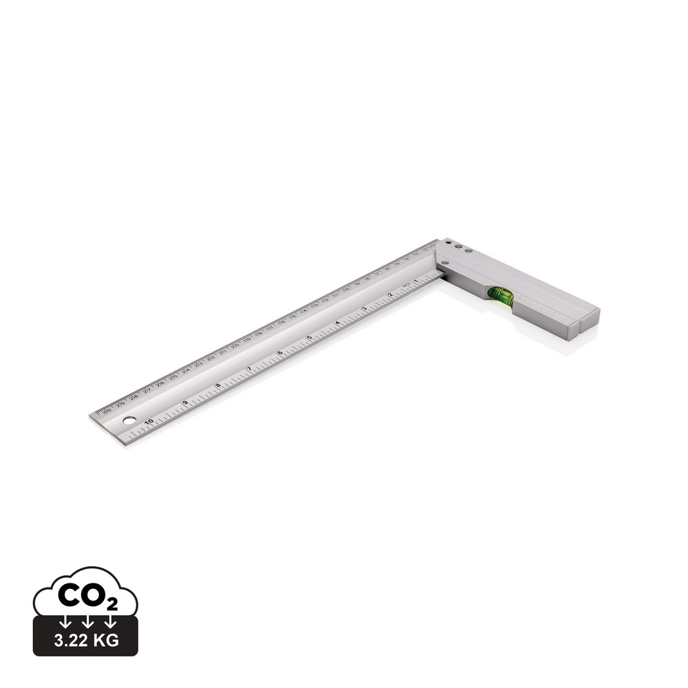 Professional aluminum square ruler with integrated level optimal to measure corners and draw squares. Double sided printing with indication in CM (30) and inches (10) Level Accuracy 0.5mm in Silber, Ansicht 6