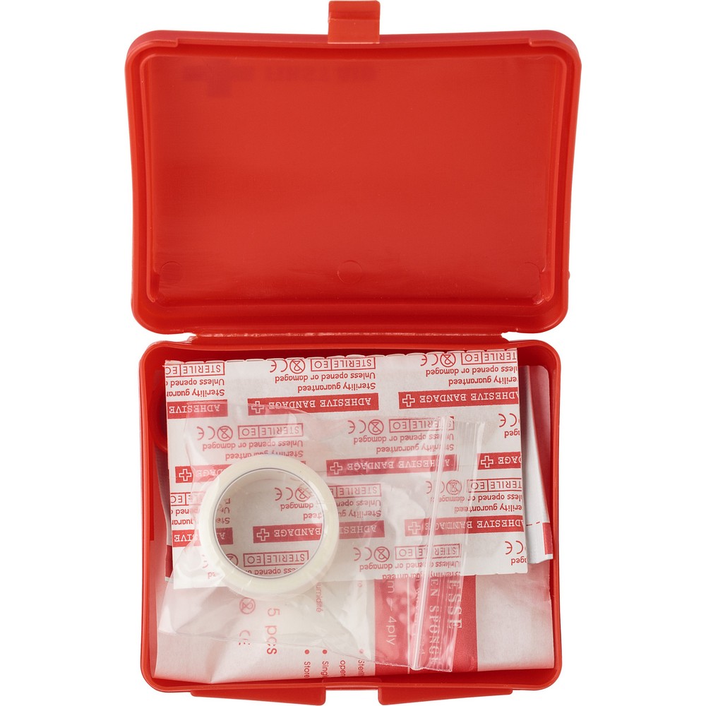 Erste-Hilfe-Set in Kunststoffverpackung, 10-tlg. in Rot, Ansicht 3