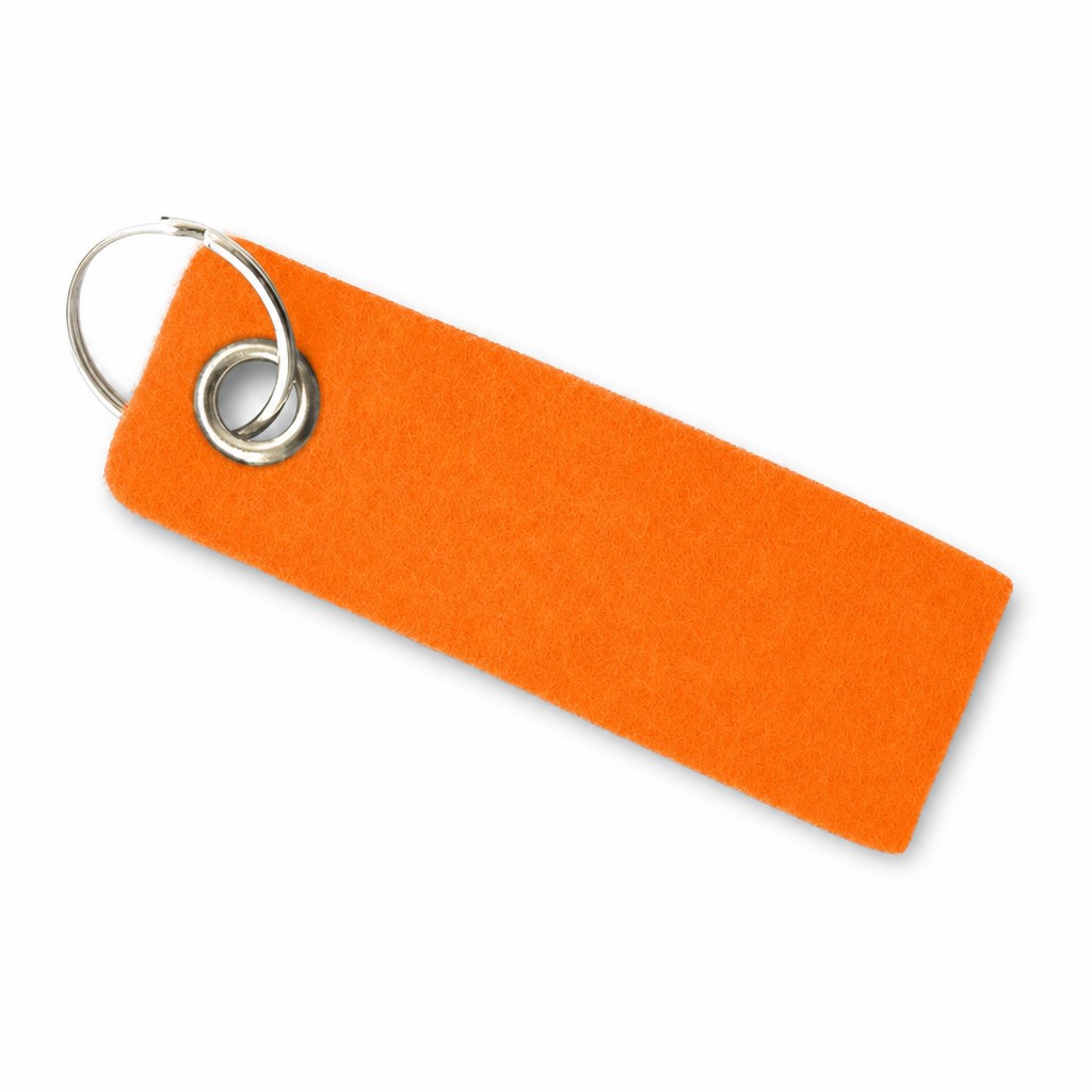 Filz-Schlüsselanhänger Schlaufe 90 × 30 mm in Orange mit Metallöse und Schlüsselring – Werbeartikel aus 3 mm Filz