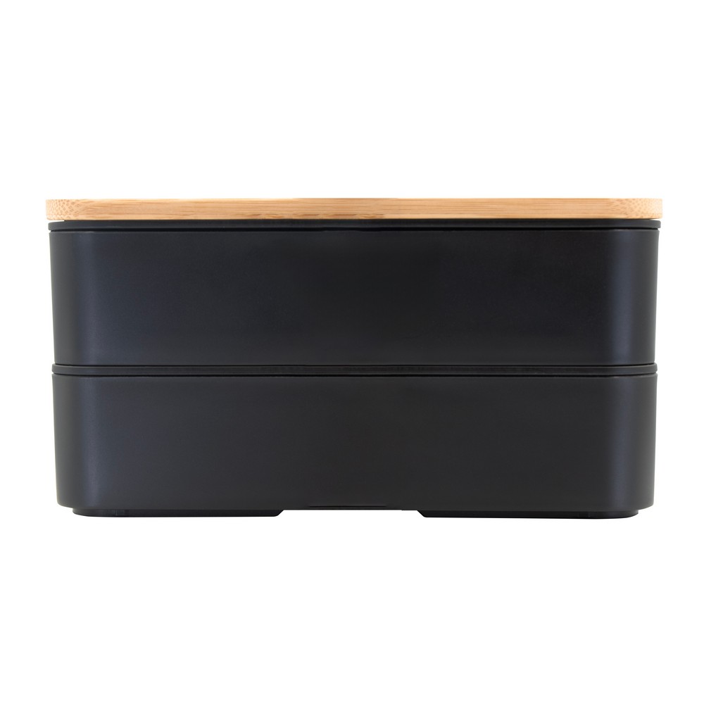 Lunchbox 2 in 1, 2x500 ml, Deckel aus Bambus, Besteck | Tijani in Schwarz, Ansicht 13