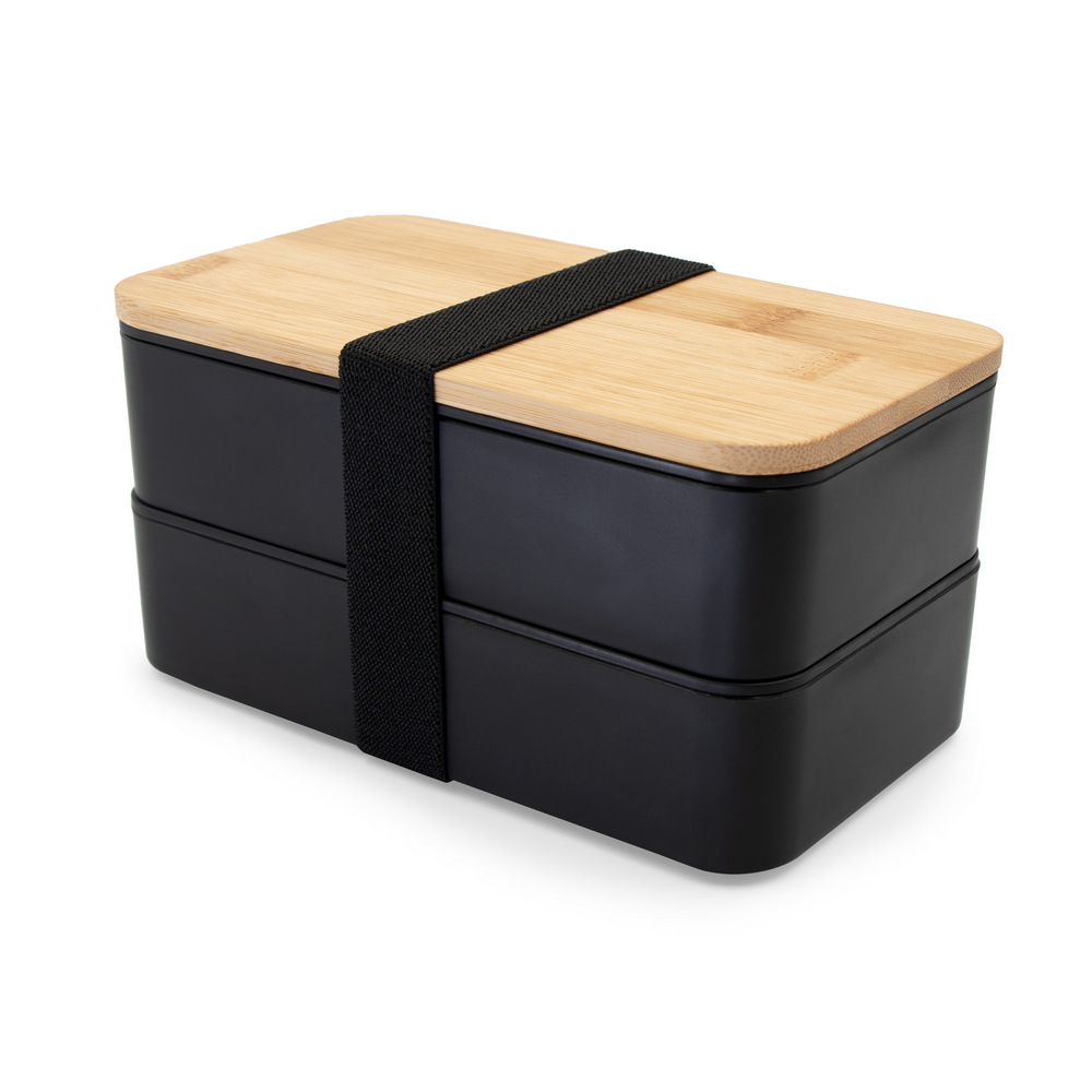 Lunchbox 2 in 1, 2x500 ml, Deckel aus Bambus, Besteck | Tijani in Schwarz, Ansicht 5