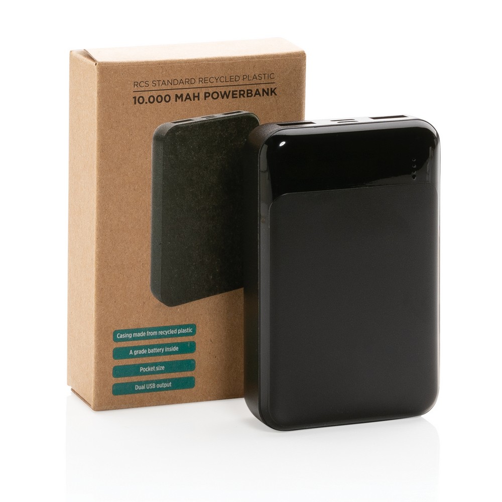 10.000 mAh Powerbank aus RCS Standard recyceltem Kunststoff in Schwarz, Ansicht 11