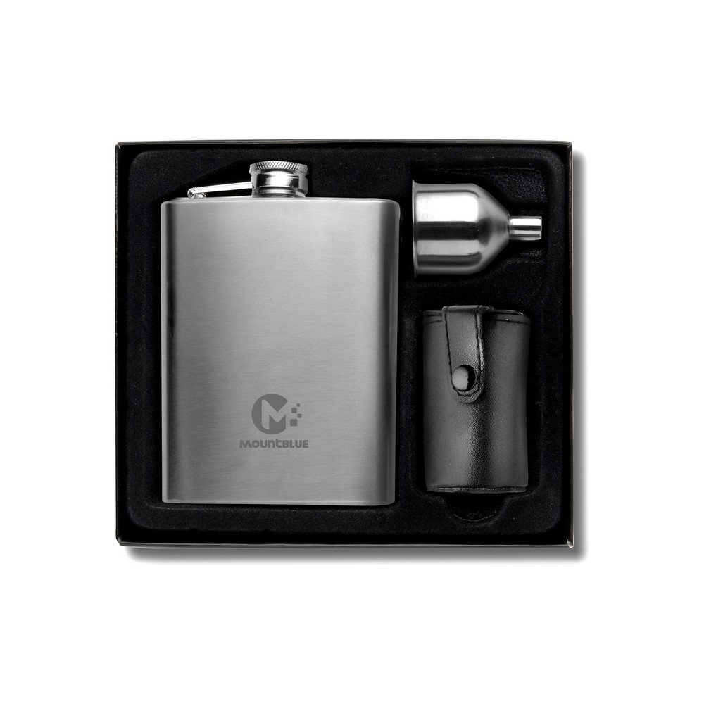 Flachmann 220 ml, 4 Trinkbecher 30 ml, Trichter in Silber, Ansicht 3
